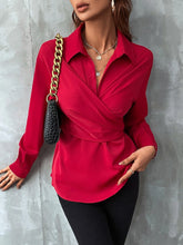 Solid Wrap Front Tie Back Pleated Detail Blouse